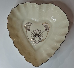 Belleek Heart Dish with Claddagh Image in Center 1980-1993