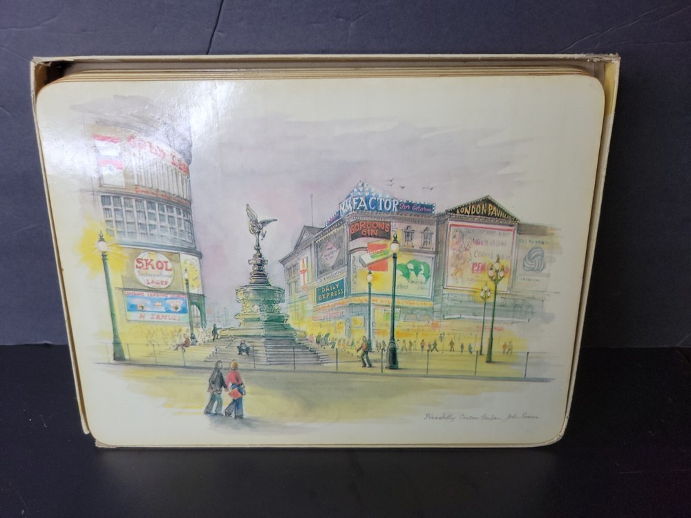 6 Table Place Mats Clover Leaf Cork Backed United Kingdom John Evans Vtg