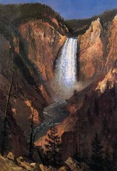 Handpainted Oil painting landscape Lower Yellowstone Falls from mountains 36″