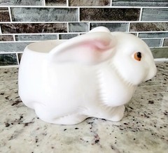 Pink and White Hand Painted Brazil Ceramic Avon Easter Bunny Planter Cute!