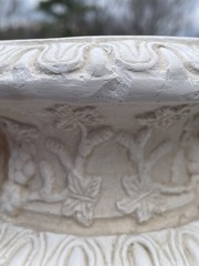 LARGE Vintage 20th C. Neoclassical Deco White Chalk / Plaster Relief Vase Urn