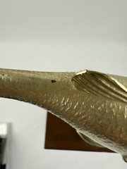 Bass Fishing Trophy “Biggest Bass” 1973 W/ Metal Fish Topper & Marble 15” VTG GC