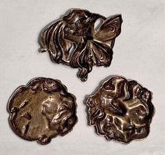 Lot of 3 Vintage Bronze Art Nouveau Repousse Medallions, About 1″ Each