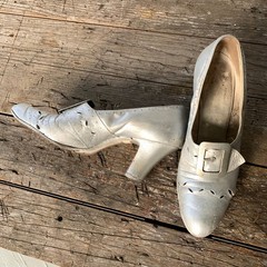 Vintage costume shoes 1900-1920’s high heel buckle shoes silver Edwardian