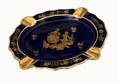 Vintage Limoges France Cobalt Blue Gold Porcelain Ashtray Courting Trinket Dish