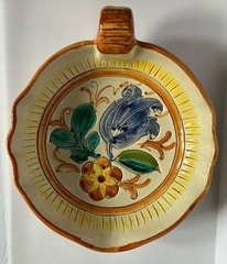 Vintage Hand Painted Italian Floral Dish With Handle 6.75 X 2 Inches