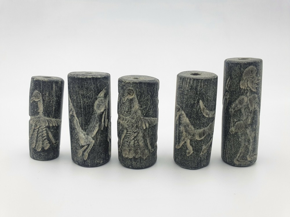 5 Pieces Lot Ancient Near Eastern Genuine Black Stone Cylinder Seals