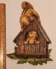 Vintage Plastic Wall Art of Chipmunks In Birdhouse w/ Bracket Dart Ind HOMCO
