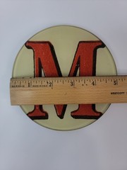 John Derain Red Letter “M” Signed 5.25 Plate Decoupage Hand Blown Glass New York