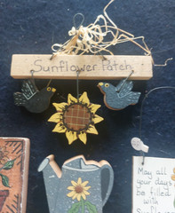 Hand Painted Wooden Primitive Country Folk Art sunflowers watering can garden