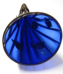 Rare Beautiful Cornucopia Cobalt Blue Glass with Metal Copper/Brass Stand 11″x6″