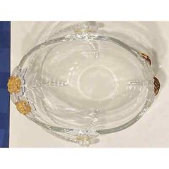 MIKASA GLASS BASKET PLASTIC REMOVABLE HANDLE GOLD ROSES W/FROSTED LEAVES 8″ LONG