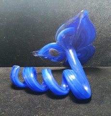 Murano Flower Hand Blown Art Glass Cobalt Blue With Twisted Stem 5.25x6H x5.5″