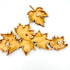Syroco Faux Wood Maple Leaf Wall Decor Plaque Set 2 Resin Brown Autumn 7686 7687