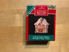 1990 HALLMARK KEEPSAKE MINIATURE ORNAMENT – OLD ENGLISH VILLAGE – SCHOOL IN BOX