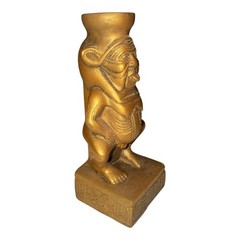 Ancient Egyptian God Bes Protective Statue Bronze Tone Home Decor Artifact