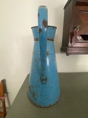 Vintage French Enamelware Body Bath Pitcher Mottled Blue on Blue c. 1900-1940s