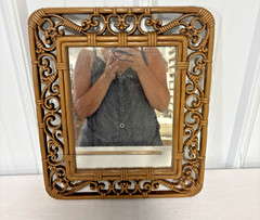 Vintage HOMCO Home Interiors Syroco Faux Wicker & Scroll Mirror Wall & 2 Shelves