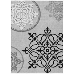 10′ X 14′ Gray Black And White Floral Medallion Washable Rug
