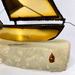 De Mott Brass Copper Sailboat 9″ Ship Signed Art Sculpture Onyx 1970s Heavy Vtg