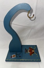 Vintage Norwegian Hand Painted Rosemaling Blue Wood Banana Holder Signed Norsk