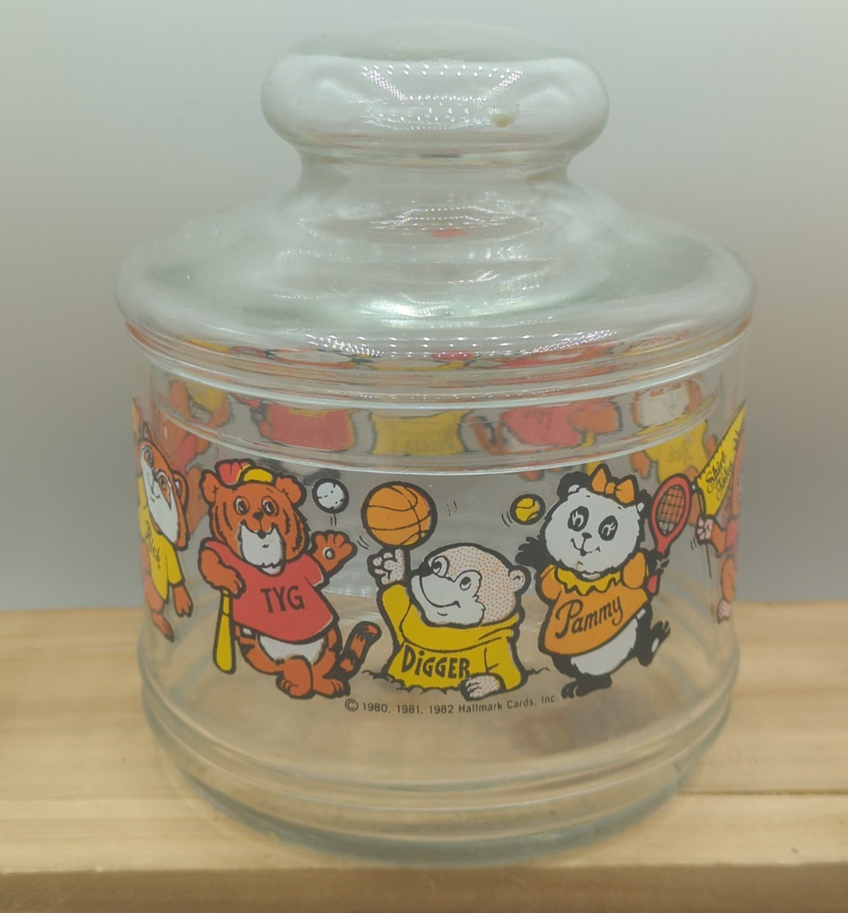 Vintage 1980s Shirt Tales Glass Cookie Candy Jar Hallmark Tyg Digger Pammy