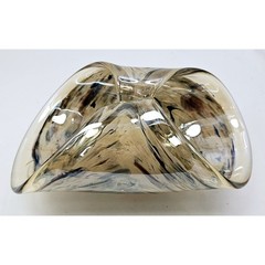 Vintage Folded Hand Blown Art Glass Centerpiece Bowl Murano Style Tan Black Grey