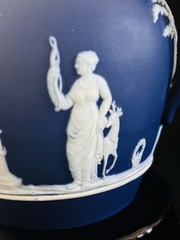 ANTIQUE WEDGWOOD DARK BLUE JASPER WARE DIP PITCHER c 1891 Sacrificial Figs 5”