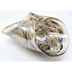 Vintage Folded Hand Blown Art Glass Centerpiece Bowl Murano Style Tan Black Grey