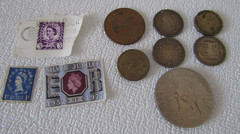 Vintage coins & Stamp bundle 1941 Three Pence Coin 1977 queen jubilee Collectors