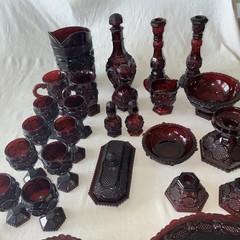 Vtg Avon 1876 Cape Cod Collection 36 Piece Ruby Red Lot -Plates, Butter, Goblets