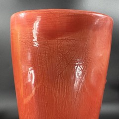 Antique Tall Pottery Vase Embossed Flower USA Hand Made Vase Vessel Orange Red