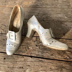 Vintage costume shoes 1900-1920’s high heel buckle shoes silver Edwardian