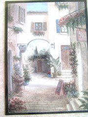 European Street Scene Picture Frame 11″x9″ Cafe’ Brick Floral Buildings Vtg F