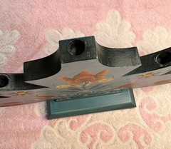 Vintage Norwegian Nordic Blue Rosemaling Wood Candle Holder Candelabra Folk Art