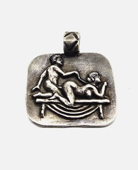 Ancient Roman Erotic Silver Pendant Classical Bed Scene Relief Artifact