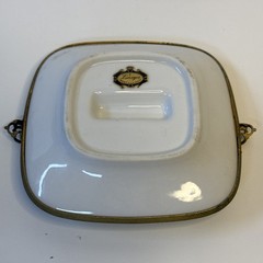 Antique Limoges Porcelain Ashtray w Gilt Bronze Floral France 4.5” Square