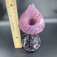 Vintage Hand Blown Art Glass Vase Jack In Pulpit Hand Made Studio Glass Vase VTG