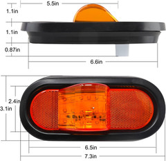 Qty 2 6″ Mid Turn Signal Amber Marker Light Rubber Mount 18 LED W/Reflex Lens Un