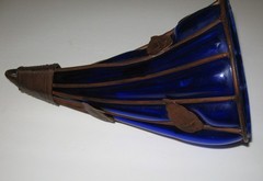 Rare Beautiful Cornucopia Cobalt Blue Glass with Metal Copper/Brass Stand 11″x6″