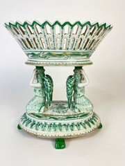 United Wilson Green porcelain double angels footed compote.
