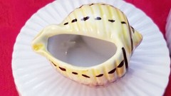 VINTAGE 1975 Fitz & Floyd Shell Pattern Round Trinket Box Seashell Lid Ceramic