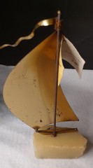 Vintage DEMOTT Brass Sailboat Metal Sculpture signed on Base rock 8 3/4″ H