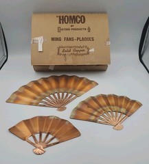 Vintage Solid Copper Ming Fans Plaques Set Of 3 By Homco Original Box
