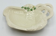 Belleek Ireland Woman Harp Girl Shamrock Trinket Dish Jewelry