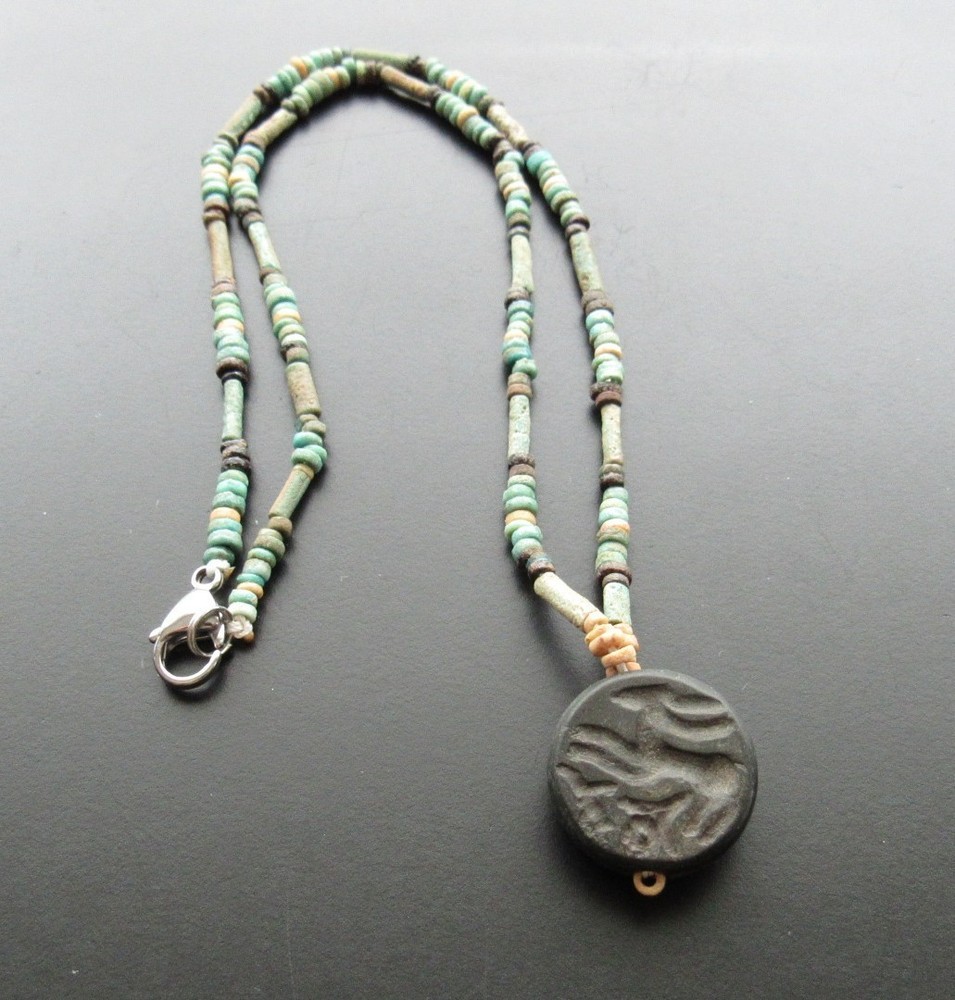 NILE Ancient Egyptian/ Near Eastern Seal Amulet Mummy Bead Necklace ca 600 BC