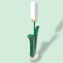 Vintage 1990s Wooden White Tulip Folk Art Decor Scandinavian Dutch 12″
