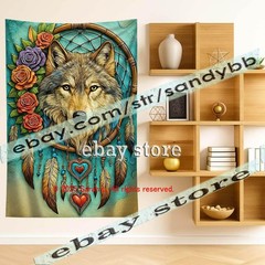 Wolf Rose Dreamcatcher Tapestry 3D relief look Wall Art decor 39X59 in