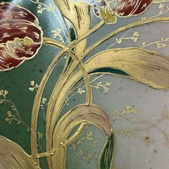 GDA Antique France Porcelain Limoges Hand Painted Tulips Green Gold Art Nouveau