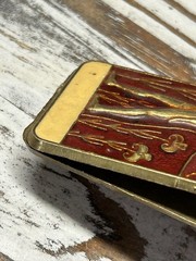 Vintage Brass Enamel Clip 2-sided Greece Egyptian Motif Bull Spring Clip